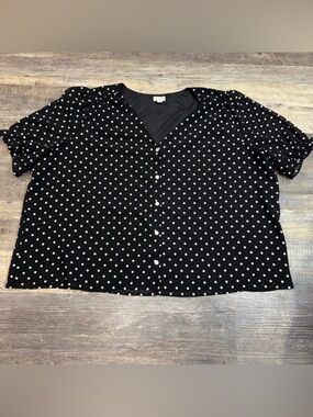 J.Crew Black and White Polka Dot Puff Sleeve Button Down Blouse 3X